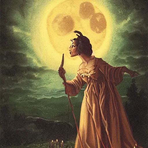 Prompt: portrait of a witch casting a spell during a full moon by Gasper Dore