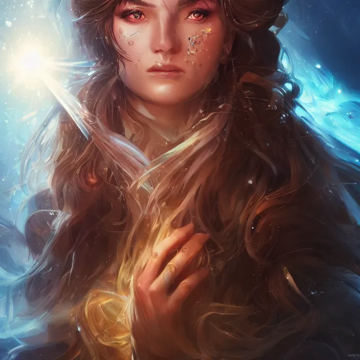 Image similar to highly detailed portrait of a beautiful celestial mage, dramatic light, artstation