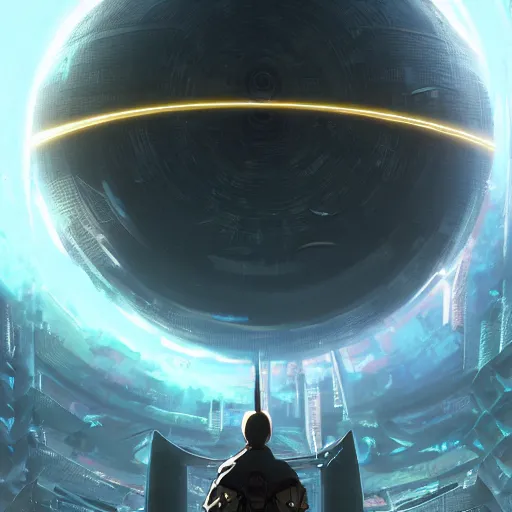 Prompt: anime style, futuristic, dystopian, population gathering below gigantic rectangular deep-onyx colored monolith megastructure with golden all-seeing eye of providence centered looking down from sky, bright spotlight coming from eye, miyazaki, Craig Mullins, nausicaa, Shinkai Makoto, Nihei Tsutomu, hyper maximalist, dystopian, hyper detail, 8k, octane render, epic composition, beautiful, landscape, dramatic lighting golden ratio, cinematic