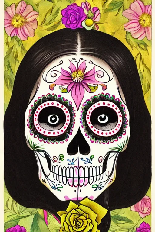 Image similar to Illustration of a sugar skull day of the dead girl, art by george stubbs