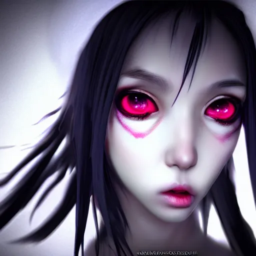 Image similar to photorealistic full shot portrait of angry darkness anime girl, electric aura, beautifull eyes!!!!!!!!! inspired by tim burton, detailed, unreal engine 4 k, volumetric light, fog