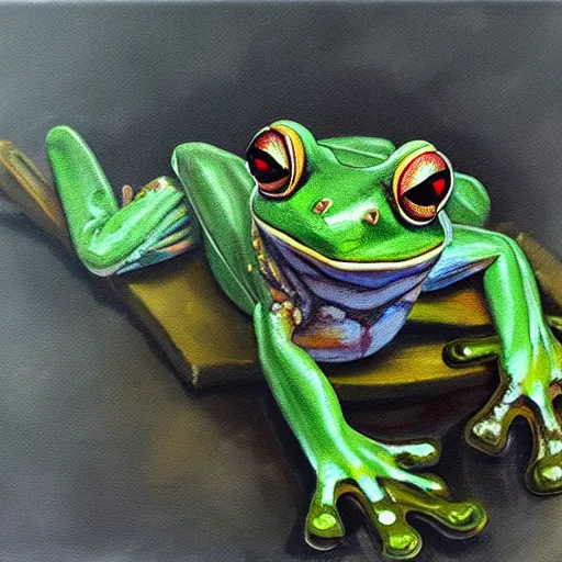 Prompt: frog with a sword, oil painting