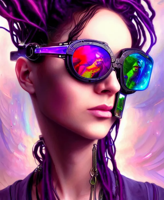 Prompt: a whirlwind of souls rushing inside the metaverse, hologram, half body, piercing, dreads, sunglasses, jewelry, android, cyborg, cyberpunk face, by loish, d & d, fantasy, intricate, elegant, highly detailed, colorful, digital painting, artstation, concept art, art by artgerm and greg rutkowski and alphonse mucha