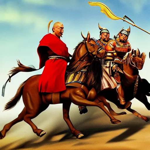 Prompt: genghis khan chasing obama, 4 k, photograph, realistic, detailed