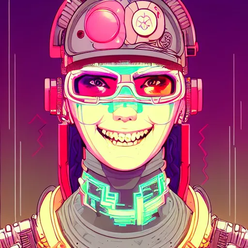 Image similar to portrait painting of cyberpunk chuu kpop cheerful smiling mercenary, sharp focus, award - winning, trending on artstation, masterpiece, highly detailed, intricate. art by josan gonzales and moebius and deathburger