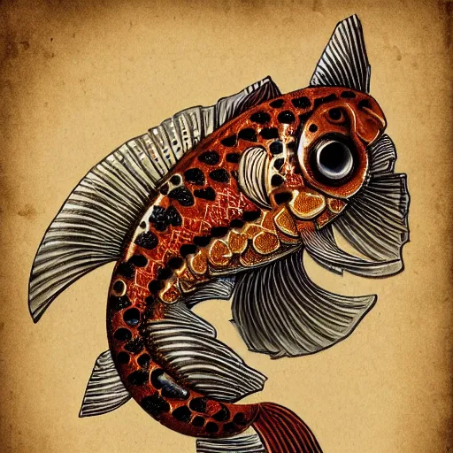 Image similar to steampunk koi fish, high details, 8k, sharp, illustration, behance