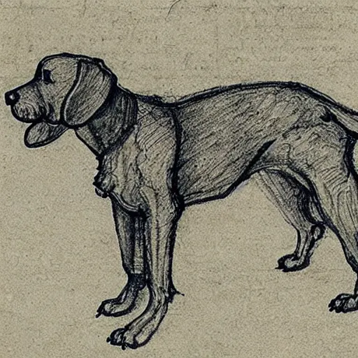 Image similar to a blueprint sketch of a dog by leonardo da vinci