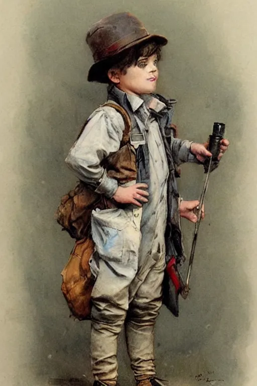 Image similar to (((((portrait of boy dressed as retro sciencepunk explorer costume . muted colors.))))) by Jean-Baptiste Monge !!!!!!!!!!!!!!!!!!!!!!!!!!!