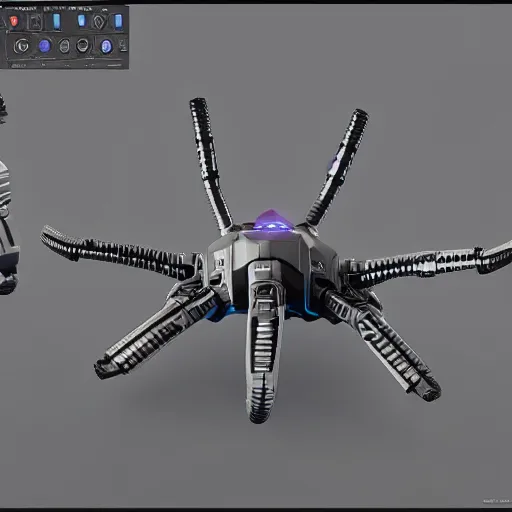 Image similar to hard surface, robotic platform, based on realistic low poly convex shape, 6 claws, symmetric, unreal engine