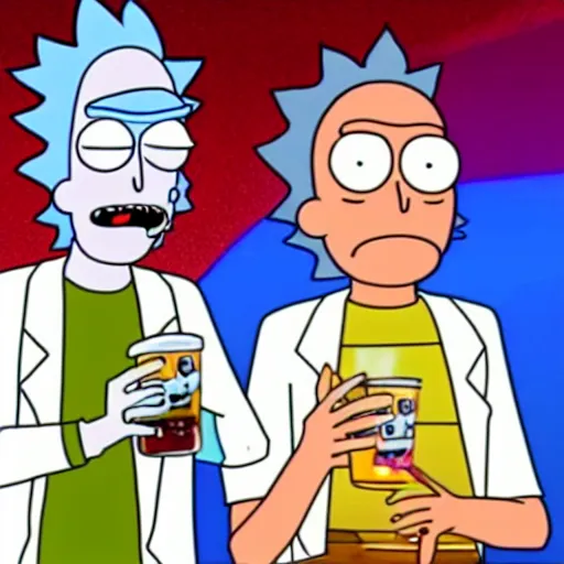 Prompt: rick and morty drink coke together