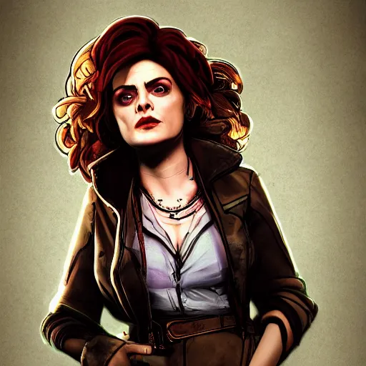 Image similar to helena bonham carter portrait, borderlands, tales from the borderlands, the wolf among us, comic, cinematic lighting, studio quality, 8 k