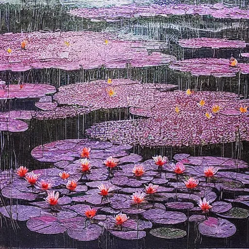 Image similar to a beautiful painting of a waterlily pond by Chiharu Shiota