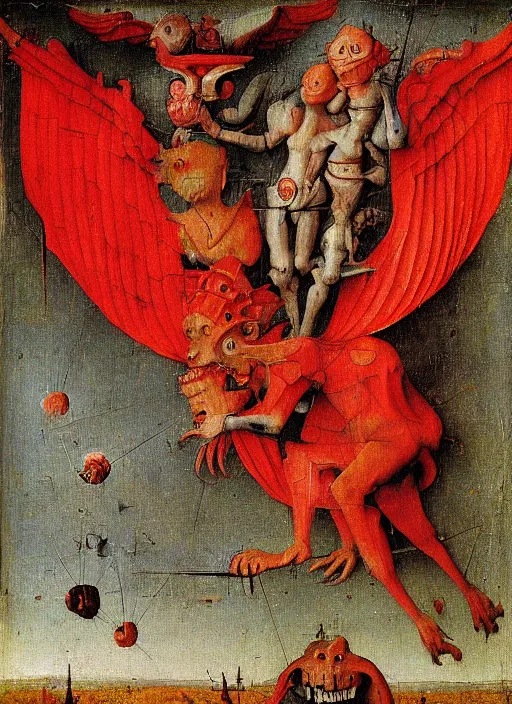 Image similar to red devil Gargoyle, Medieval painting by Jan van Eyck, Hieronymus Bosch, Florence