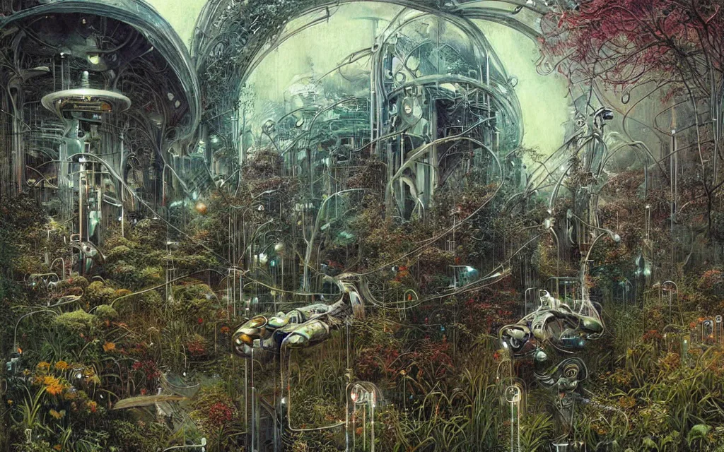 Image similar to a futurist techno - spirit cybernetic garden, future perfect, award winning digital art by santiago caruso and bruce pennington