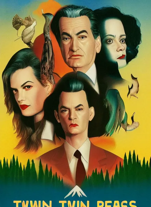 Image similar to twin peaks movie poster art by gervasio gallardo