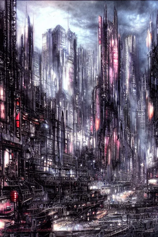 Image similar to dreamwave cyberpunk city, painted by luis royo