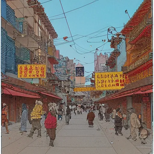 Image similar to a street in chinatown, by moebius