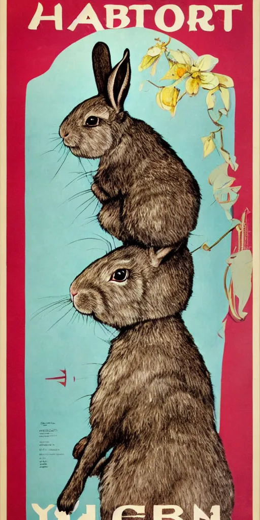 Image similar to a rabbit in the style of a 1 9 1 0 s poster advertisement