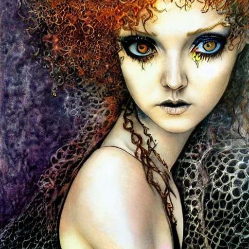 Prompt: portrait of lily cole as delirium from sandman, by luis royo