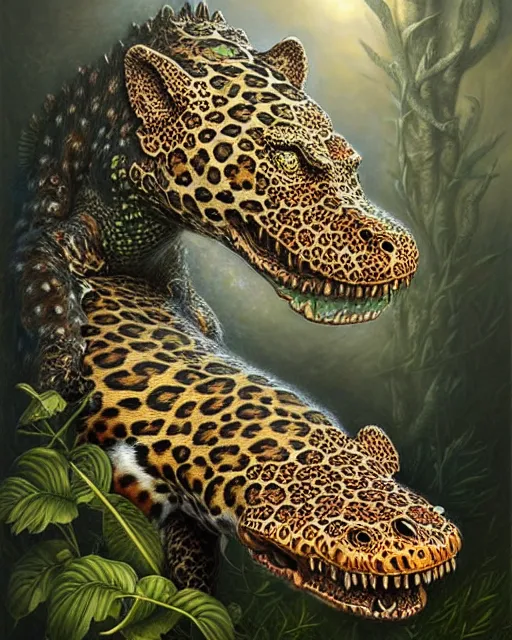 Image similar to a detailed portrait of dreampunk princess leopard crocodile hybrid mix beautiful! floral by tomasz alen kopera and peter mohrbacher