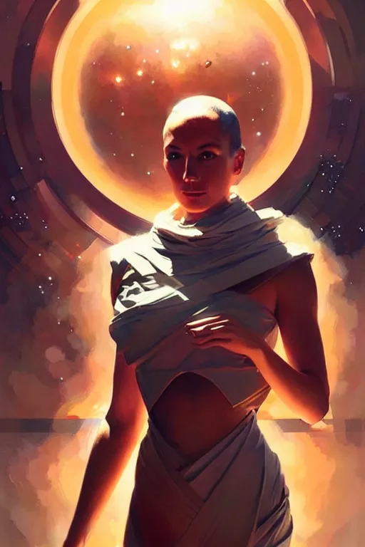 Image similar to space, buddhism, futurism, painting by greg rutkowski, j. c. leyendecker, artgerm