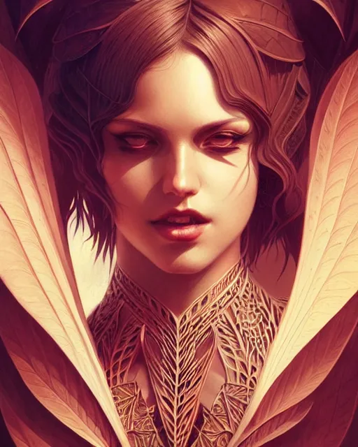 Image similar to Energetic rock guitarist portrait, art deco, fantasy, intricate art deco leaf designs, elegant, highly detailed, sharp focus, art by Artgerm and Greg Rutkowski and WLOP