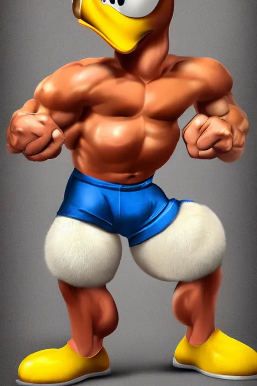 Image similar to muscular donald duck, donald duck bodybuilder, photorealistic, highly detailed,