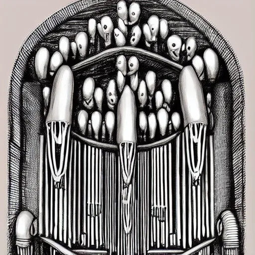 Prompt: a pipe organ made out of skulls, digital art, highly detailed, high quality, high resolution