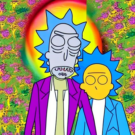 Prompt: Rick and Morty by Lisa Frank