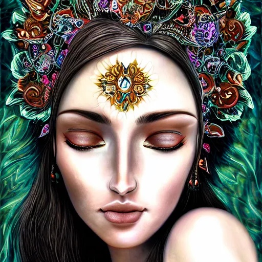 Prompt: sensual goddess of nature, love and life, art digital, artwork, fantasy, highly detailed face