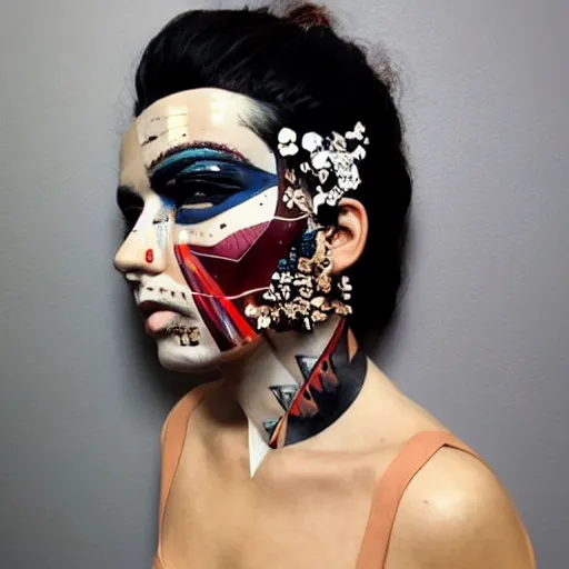 Prompt: a beautiful portrait sculpture designed by Sandra Chevrier, tribal makeup