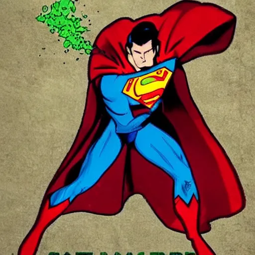 Prompt: superman smoke kryptonite green dust, wlop, superman is high, superman is addicted