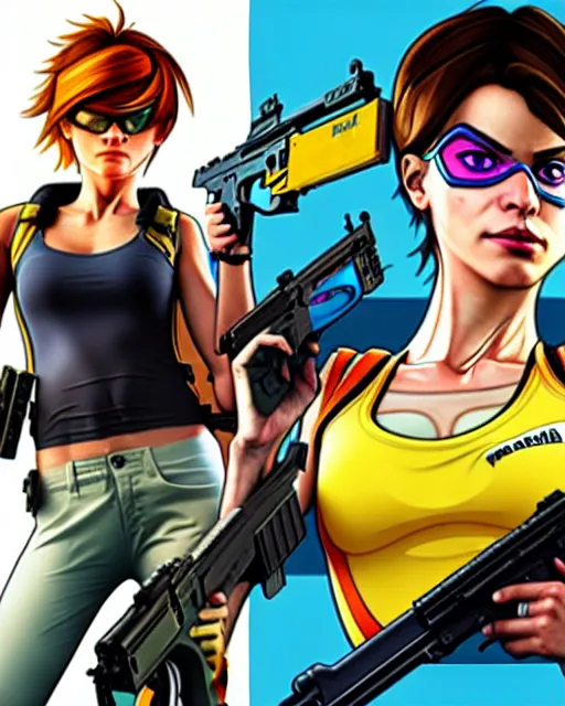 Image similar to gta 5, grand theft auto 5 cover art of tracer from overwatch