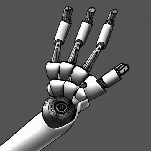 Prompt: robotic hand holding a pencil, artstation, digital art, top view