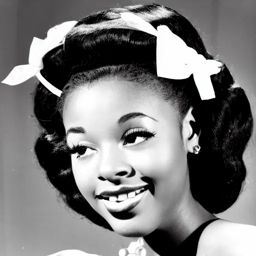 Image similar to black and white photo of a beautiful and elegant 1 9 5 9 young black actress with four in her hair