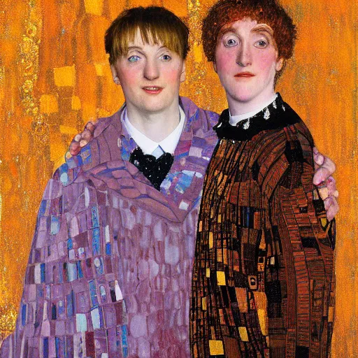 Prompt: painting of fred and george weasley by gustav klimt