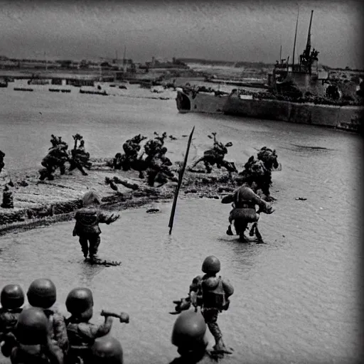 Image similar to shrek landing at d day, black and white world war 2 photograph historical