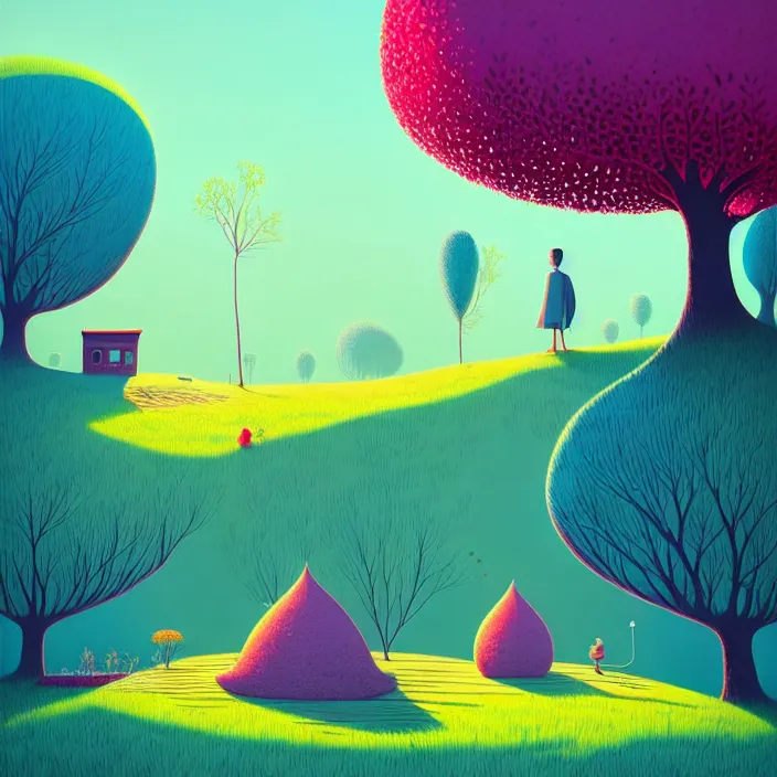 Image similar to ( ( ( gediminas pranckevicius ) ) ), under bo tree, summer morning, very coherent and colorful high contrast art by james gilleard floralpunk screen printing woodblock, dark shadows, pastel color, hard lighting