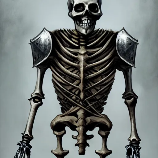 Image similar to a medieval knight slowly transforming into a skeleton, matte oil painting, concept art, dnd, clear, crisp, sharp, bones, armor, eldritch, award - winning, extremely detailed, 4 k, 8 k