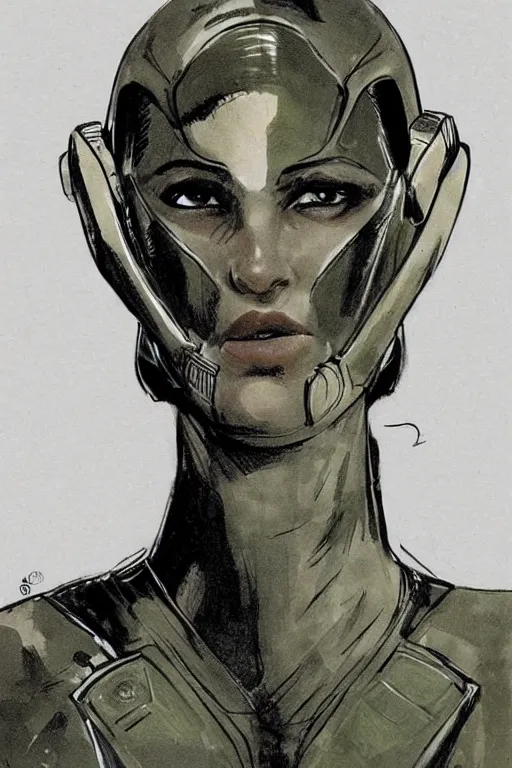 Image similar to beautiful portrait of a young futuristic female soldier, frank miller style, sketch
