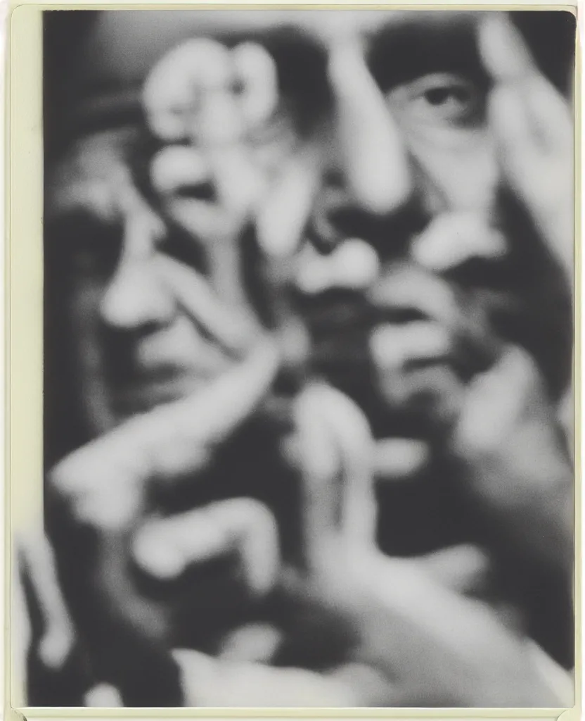 Prompt: polaroid photo of picasso taken by andy warhol