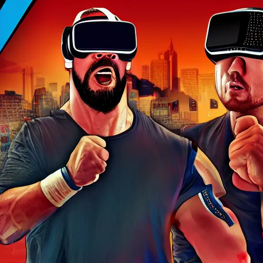 Image similar to wrestlemania wrestlers wearing vr goggles, gta cover, trending on artstation, digital illustration