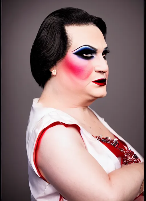 Image similar to studio portrait of ted cruz in full drag dressed in drag dressed as a woman makeup, 8 k, studio lighting, key light, back light, sequents,