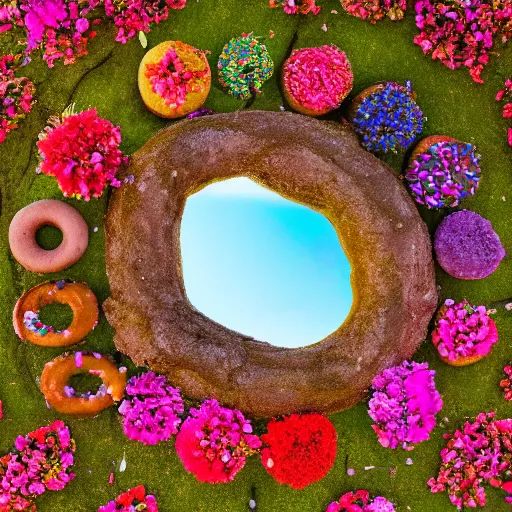 Image similar to a large tree with doughnut flowers, bold natural colors, national geographic photography, masterpiece, 8 k, raw, unedited, symmetrical balance