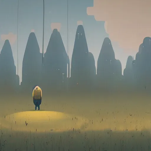 Image similar to a moment of introspection, fantasy, simple, serence, beautiful, meditation, calm, blue by simon stalenhag