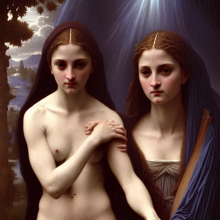 Prompt: renaissance professional digital art of wonderful symmetrical goddess, hight blue atmospheric, dramatic lighting, cinematic, painted, intricate, detailed, foreboding, by art by meredit frampton and william - adolphe bouguereau and gregory crewdson, epic, stunning, gorgeous, much wow, cinematic, masterpiece.