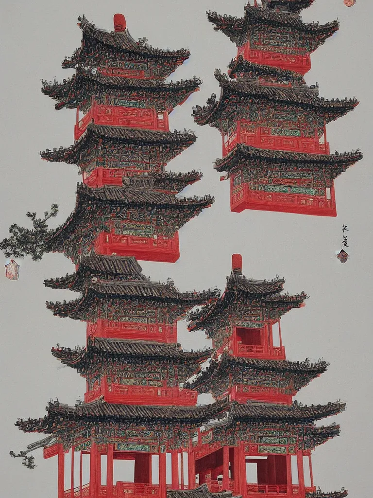 Image similar to A painting of the traditional Chinese tower, by