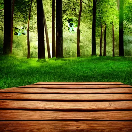 Image similar to wooden platform built around a tree, realistic, photo,