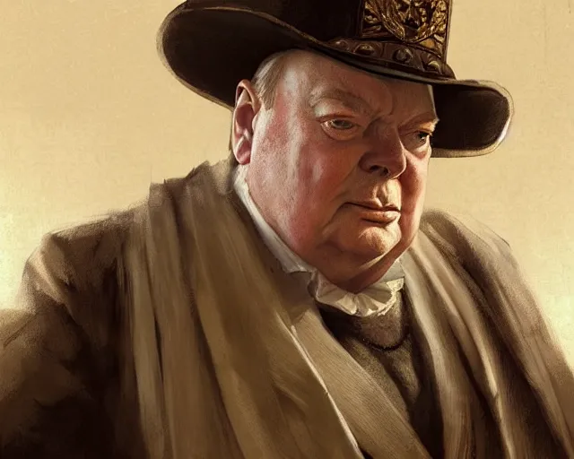 Image similar to a portrait of wiston churchill in the style of a ancient roman empire senator wearing a toga, art by greg rutkowski and artgerma, stunning! concept art, character design