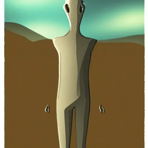 Prompt: tall skinny humanoid creature with no face standing on a hill, night